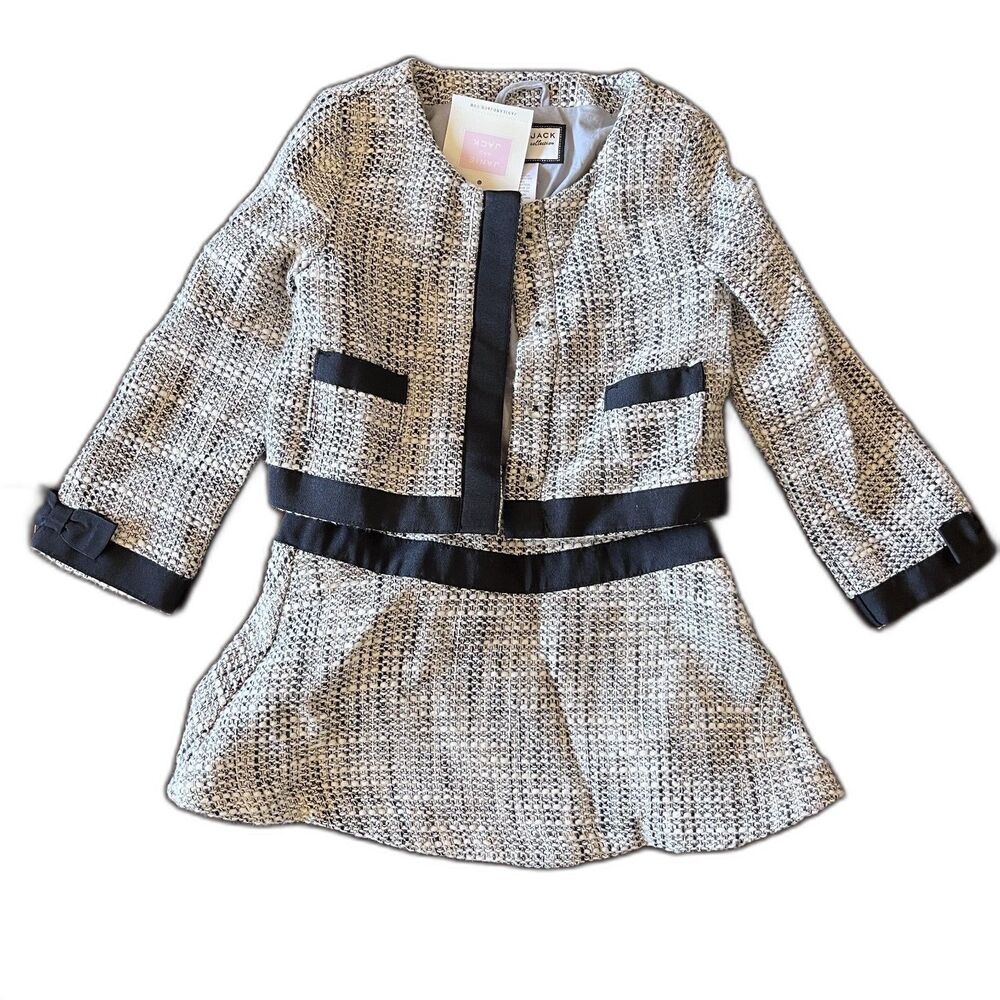 Janie and Jack Collection Girls 2T Tweed Jacket Skirt Set NWT Black Bow
